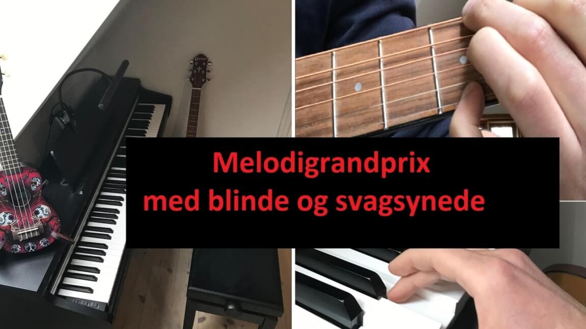 Billede af ukulele, klaver og guitar med teksten: Melodigrandprix med blinde og svagsynede