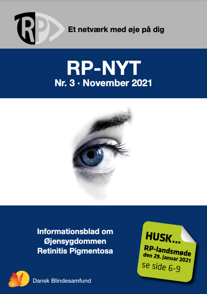 Forside til udgivelsen RP-nyt med foto af et øje samt logo for RP-gruppen og tekst