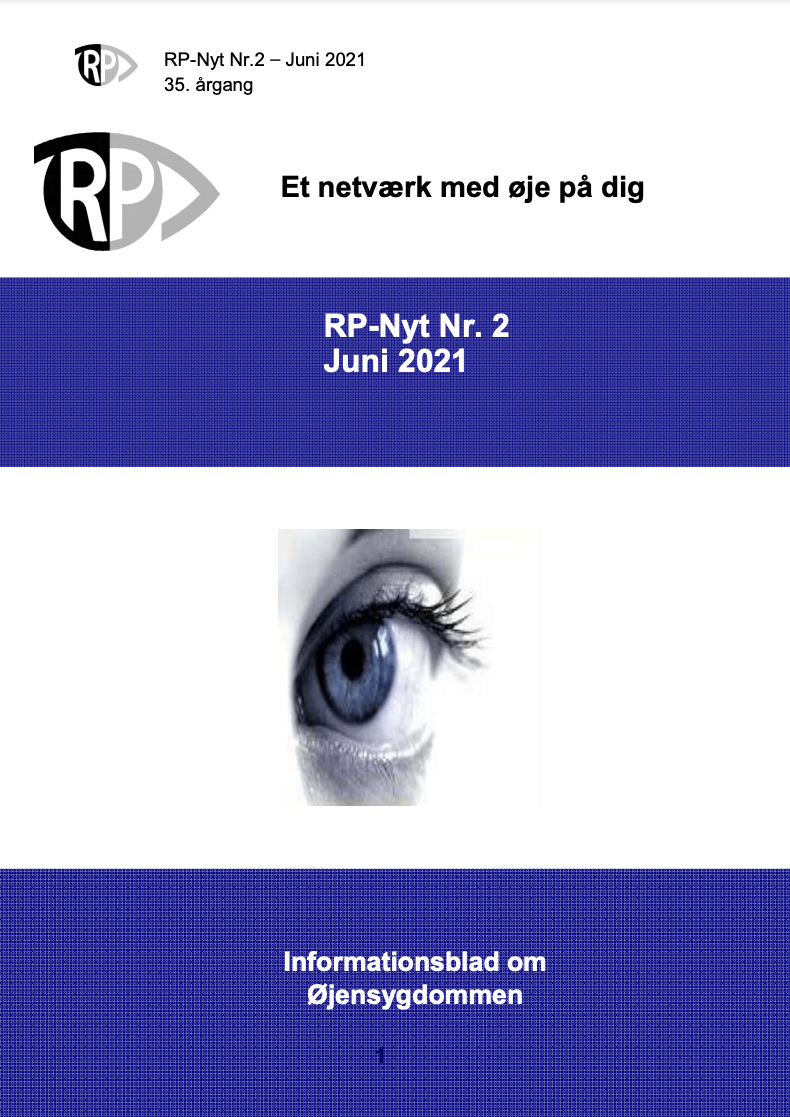 Forside til udgivelsen RP-nyt med foto af et øje samt logo for RP-gruppen og tekst