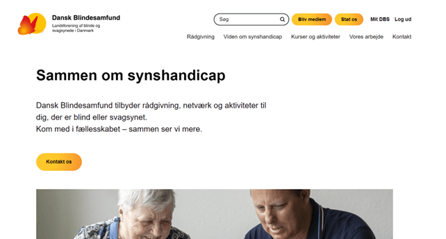 Billedet viser et skærmbillede af den nye hjemmeside på blind.dk