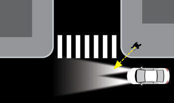 Fodgængerovergang ved fortovshjørne.