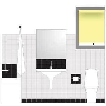 Illustration af badeværelse med kontraster.